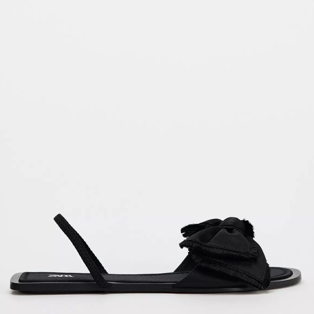 Elegant Black Women's Shoes flat sandals with bow